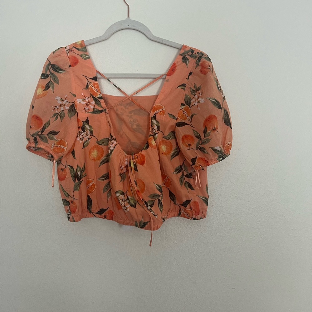 LOFT Peach Floral Square-Neck Cropped Blouse - Picture 2 of 5